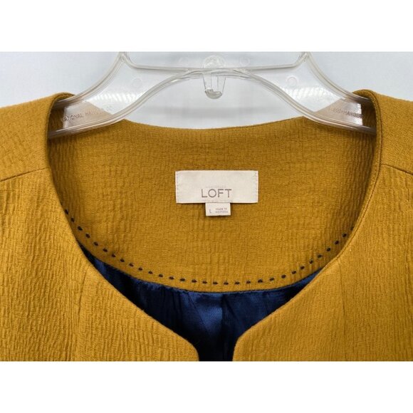 Loft Womens Open Front Blazer Size Large Bell Sleeves Mustard Yellow Stretch - Picture 3 of 11